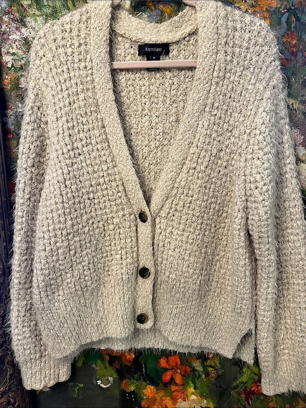 Karen Kane Open Front Knit Cardigan in Cream Size Medium-xl